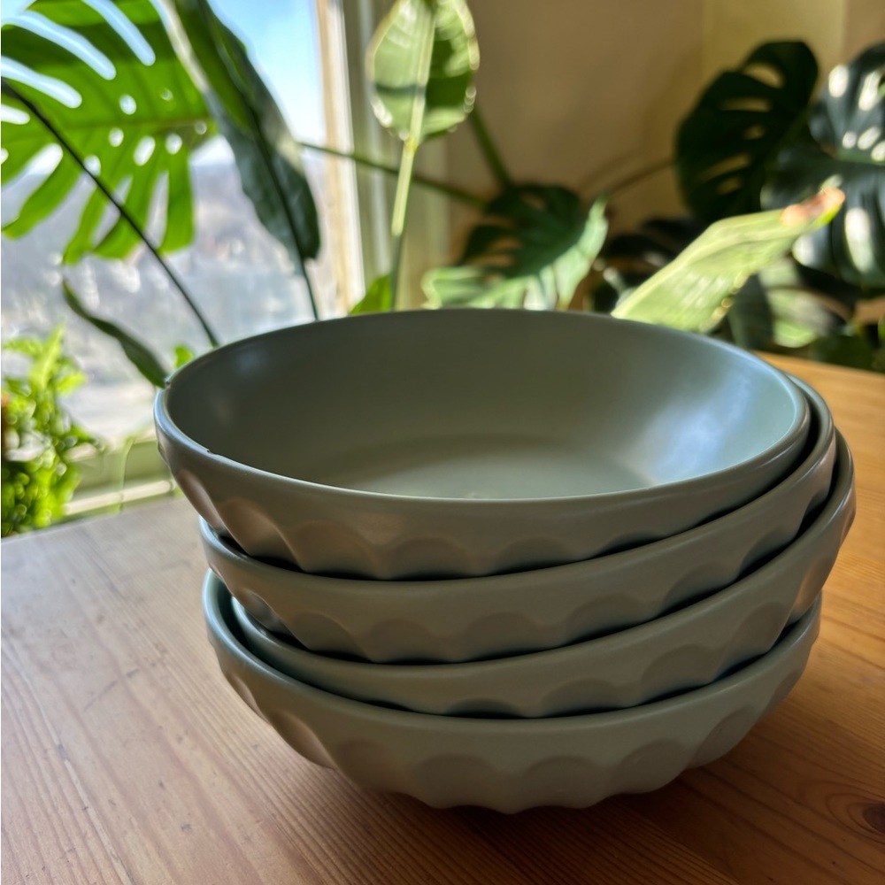 Anthropologie Matte Green Amelie Latte Pasta Bowls